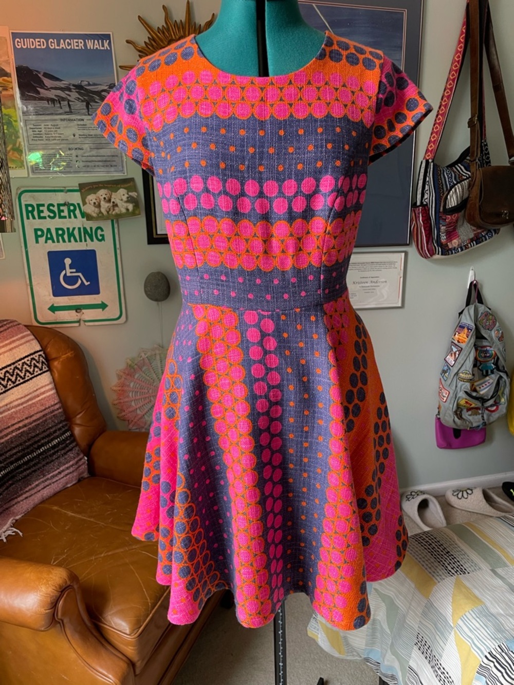 Julie Brown size 6 colorful dress metallic thread